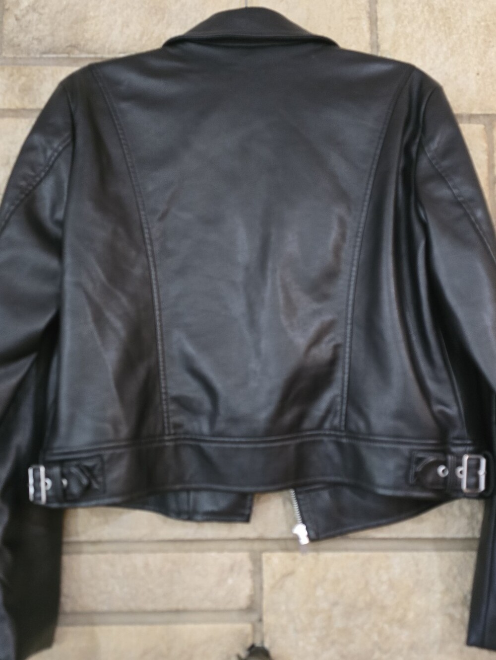 Nine West Black Imitation Leather Moto Biker Jacket - Size M - Picture 3 of 11